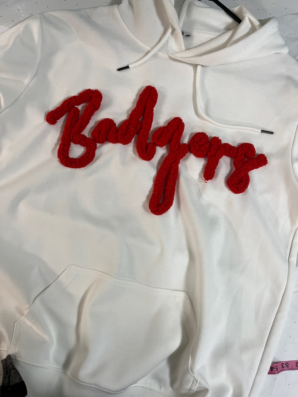 Wisconsin Badgers white hoodie scripted red logo XL sports collegiate Vango NWOT
